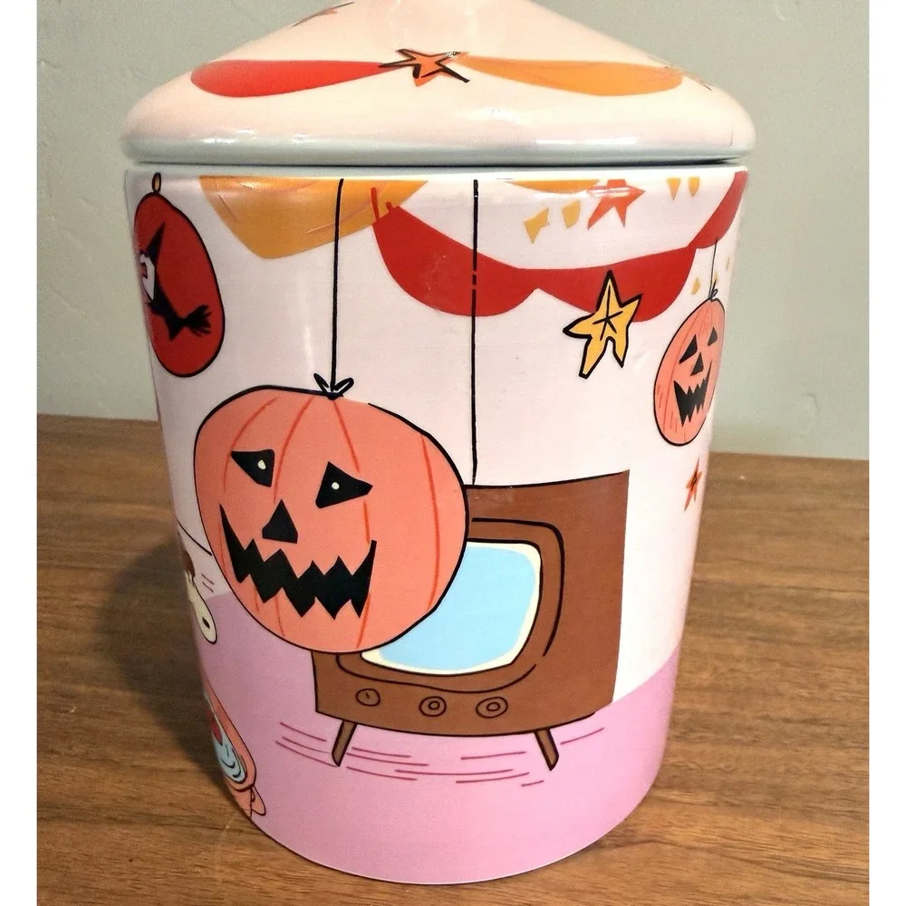 Peanuts Gang Snoopy Pink Halloween Party Ceramic Candy or Cookie Jar Canister
